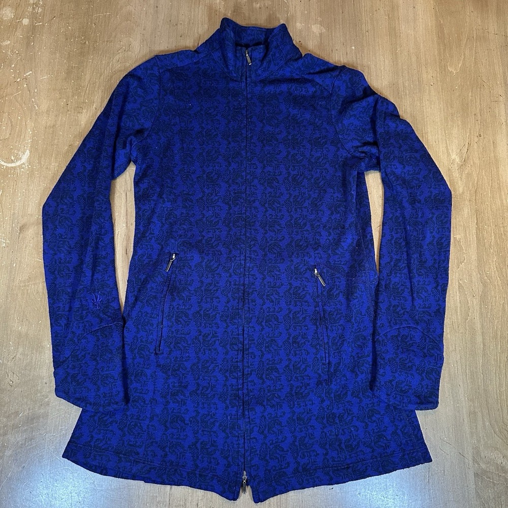 Ibex 100% Merino Wool Full Zip Up Mock Neck Sweater Size Small Print Purple READ - Picture 2 of 10